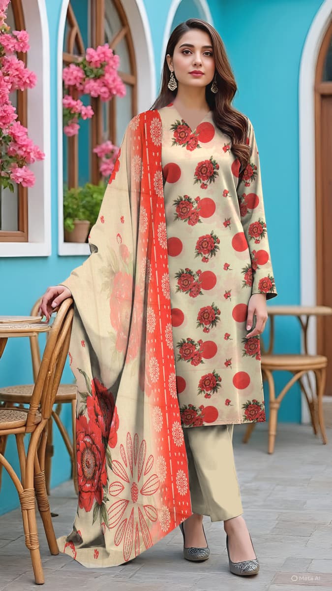 Lawn 3PC Printed Unstitched Perfect skin Contrast Suit