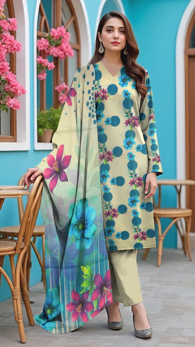 Lawn 3PC Printed Unstitched Perfect skin Contrast Suit