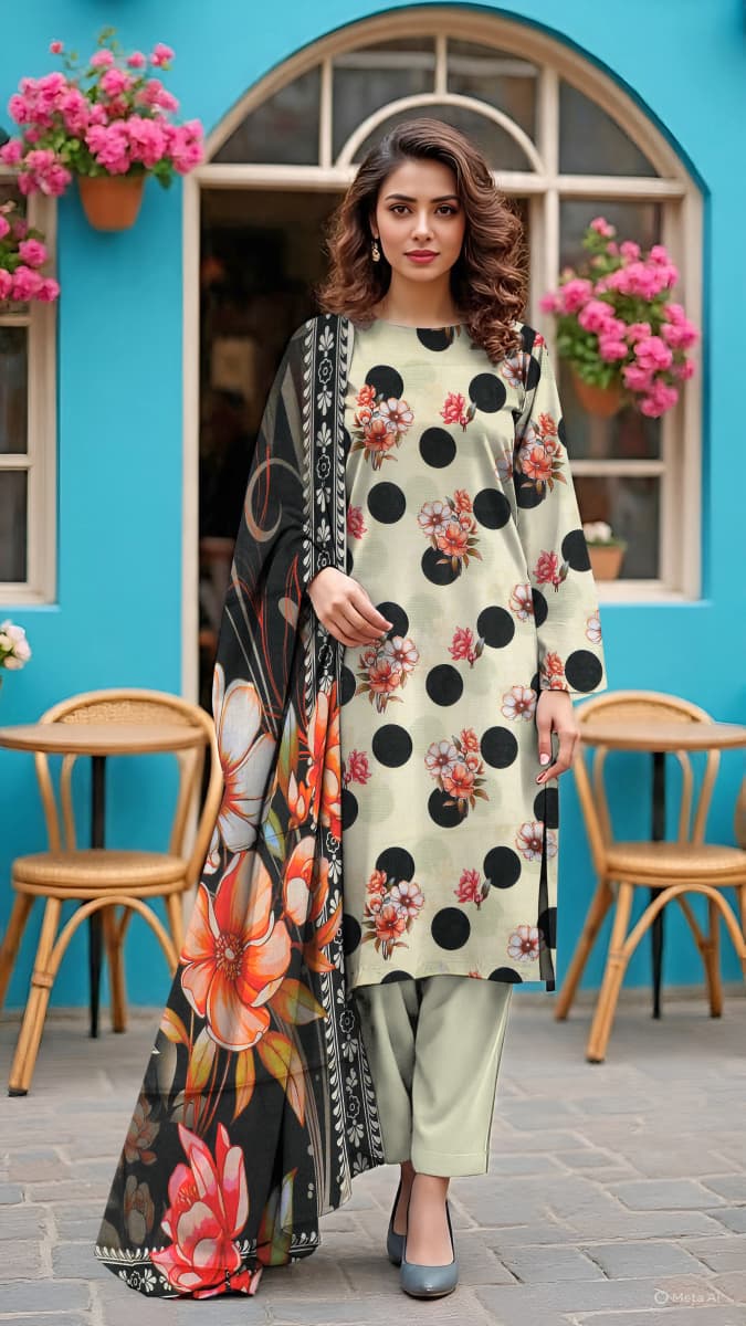 Lawn 3PC Printed Unstitched Perfect skin Contrast Suit
