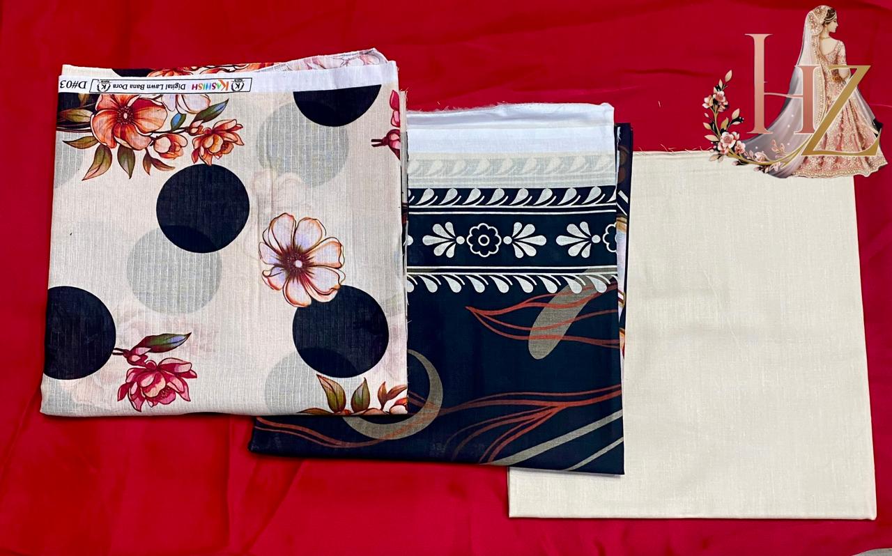 Lawn 3PC Printed Unstitched Perfect skin Contrast Suit